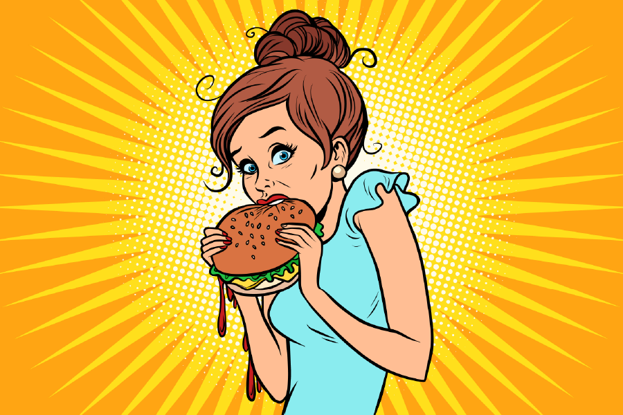 Girl Eating A Burger Illustration Print 100% Australian Made