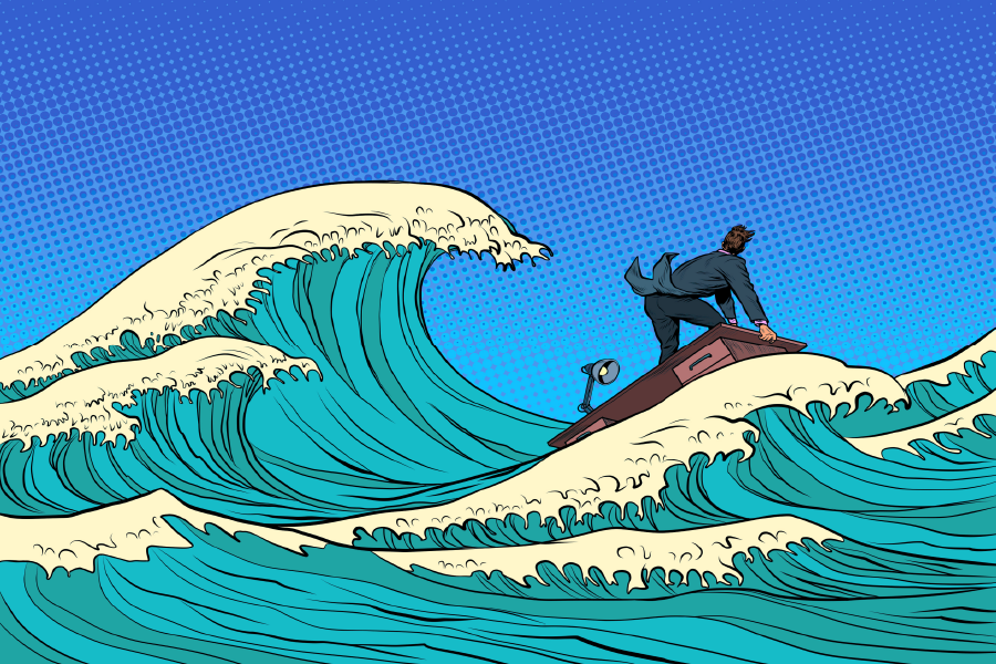 Businessman Floating on Sea Illustration Print 100% Australian Made