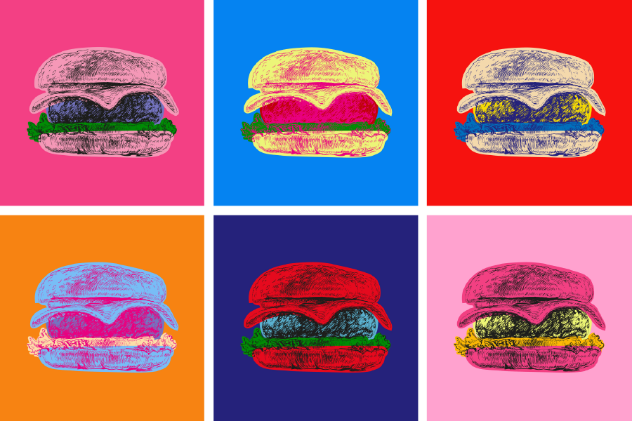 Colorful Burgers Collage Illustration Print 100% Australian Made