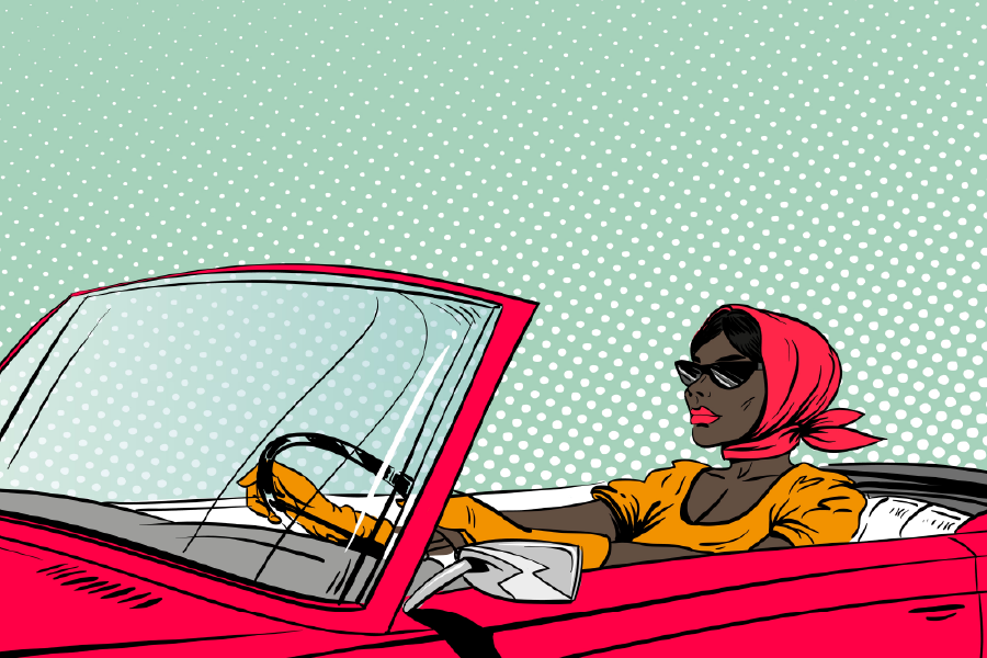 Girl with Scarf Driving a Car Illustration Print 100% Australian Made