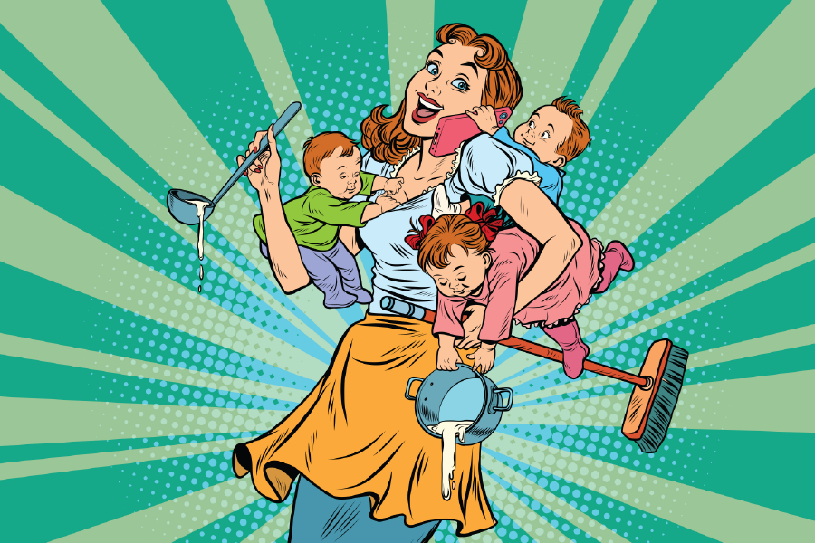 Mother & 3 Kids Illustration Print 100% Australian Made
