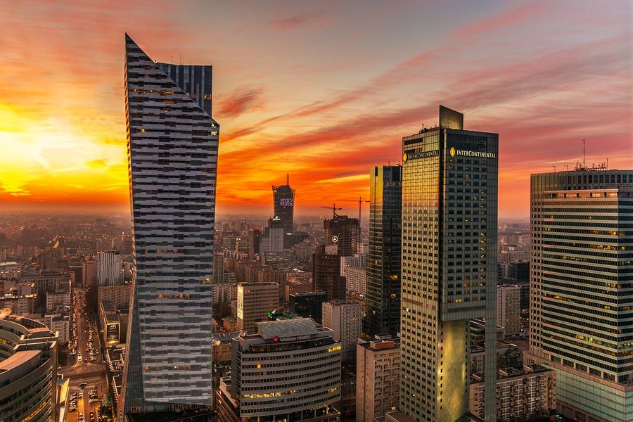 Warsaw Downtown, Poland Sunset Photograph Print 100% Australian Made
