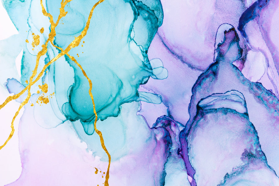 Pink Blue & Gold Lines Abstract Design Home Decor Premium Quality Poster Print Choose Your Sizes