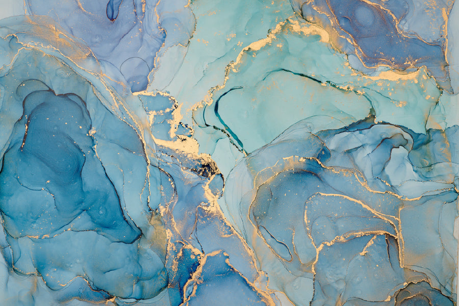 Blue Green & Gold Fluid Abstract Design Home Decor Premium Quality Poster Print Choose Your Sizes