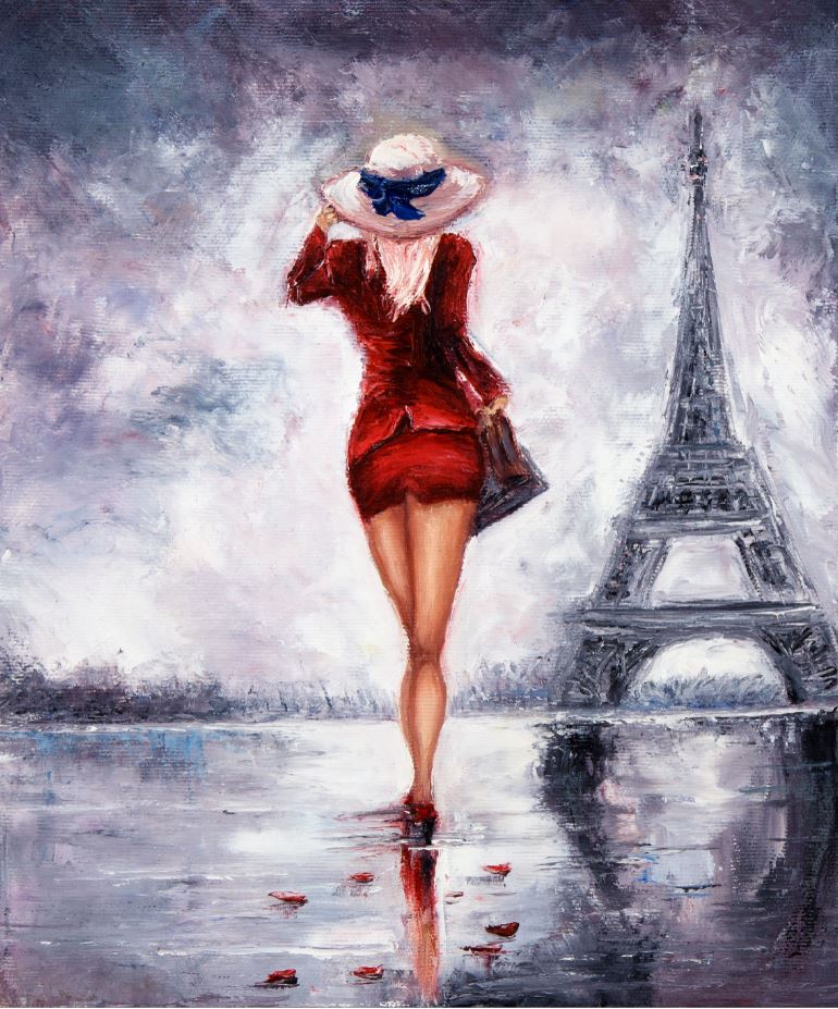 Woman & Eiffel Tower Oil Painting Home Decor Premium Quality Poster Print Choose Your Sizes