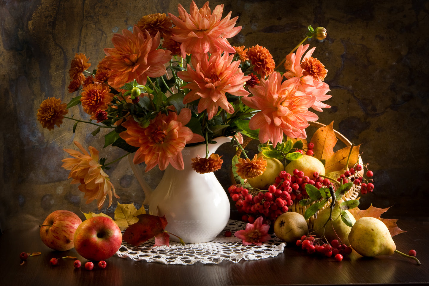 Flowers Vase & Fruits on a Table Photograph Print 100% Australian Made