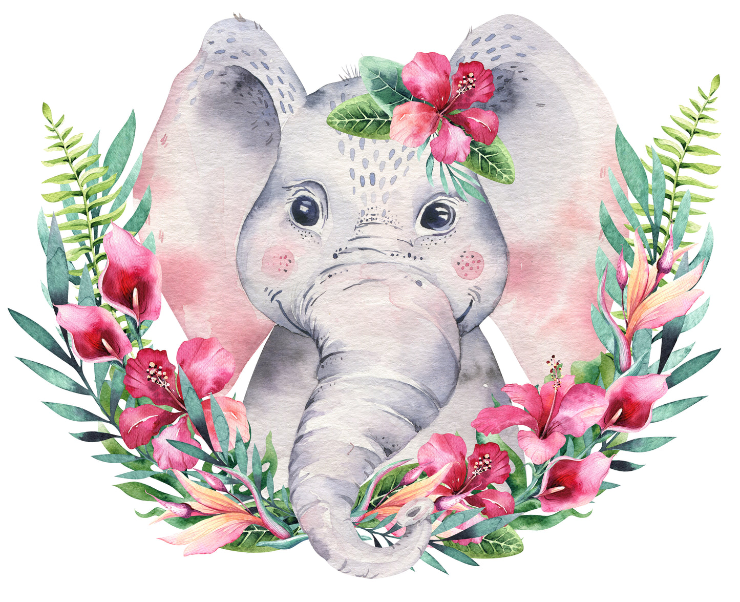 Elephant with Flowers Watercolor Painting Print 100% Australian Made