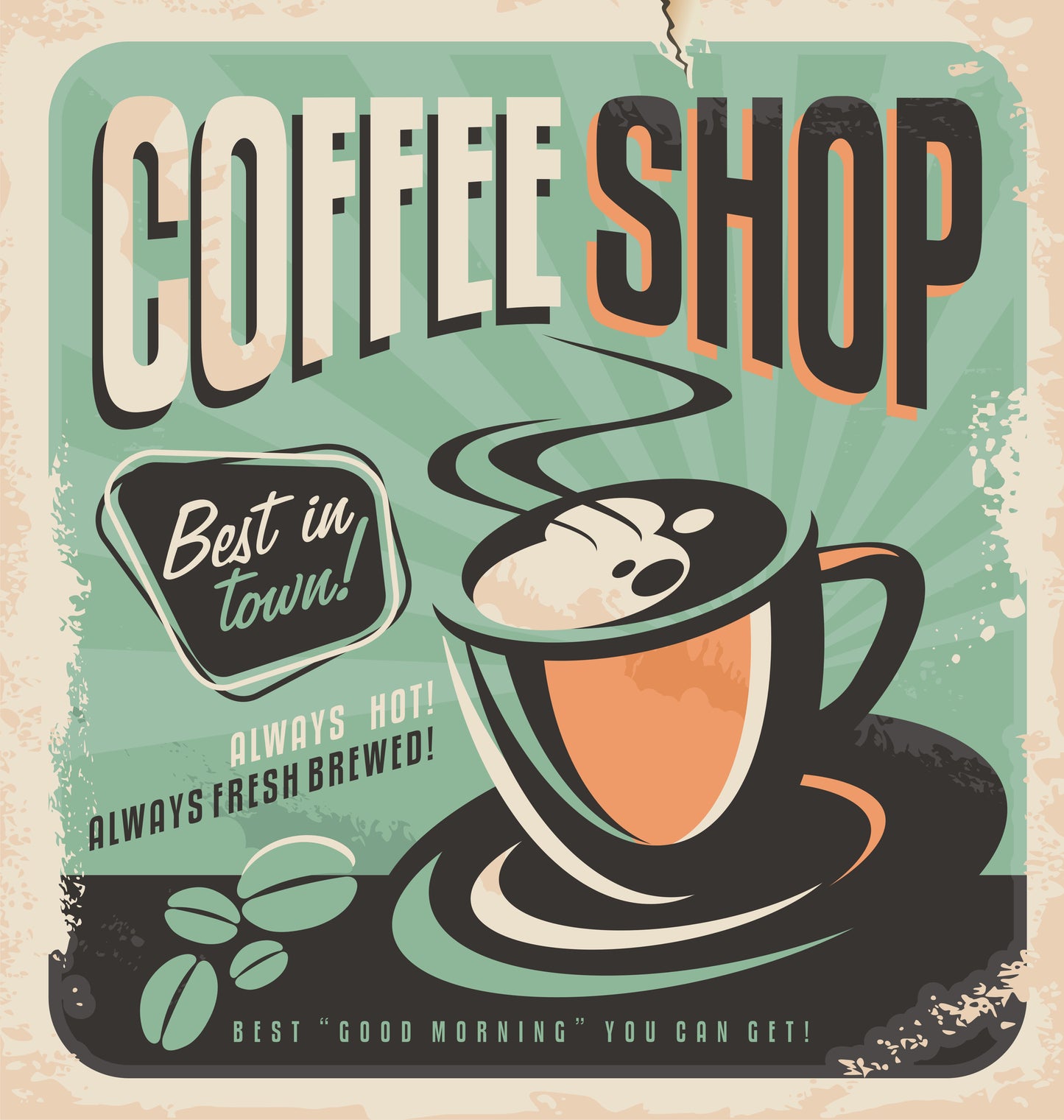 Square Canvas Coffee Shop Vector Art High Quality Print 100% Australian Made