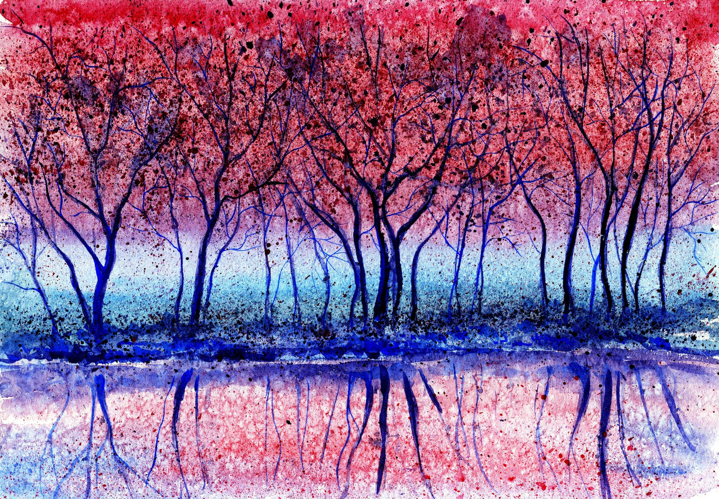 Forest Near Lake Watercolor Painting Print 100% Australian Made