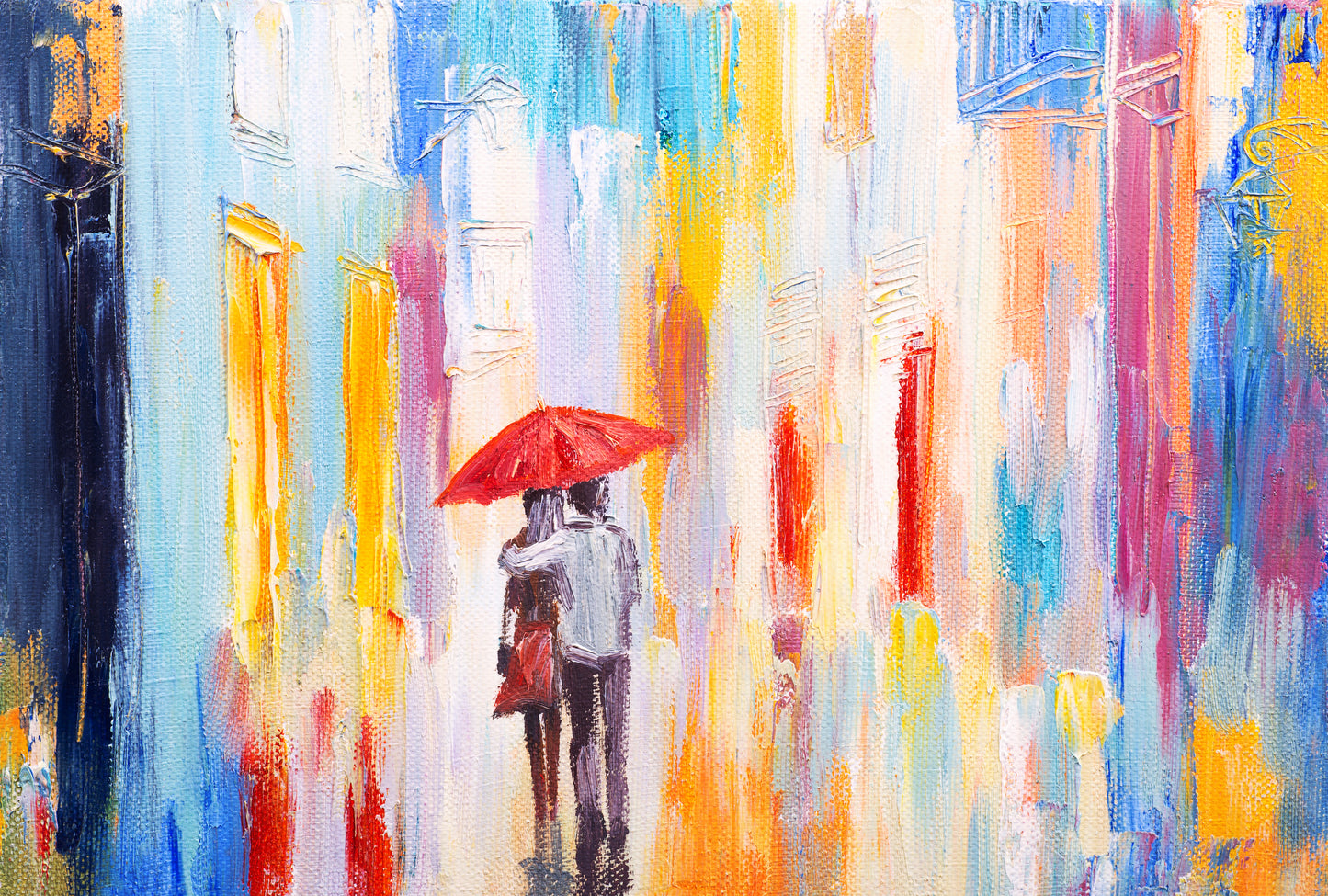 Couple Under Red Umbrella Abstract Background Painting Print 100% Australian Made