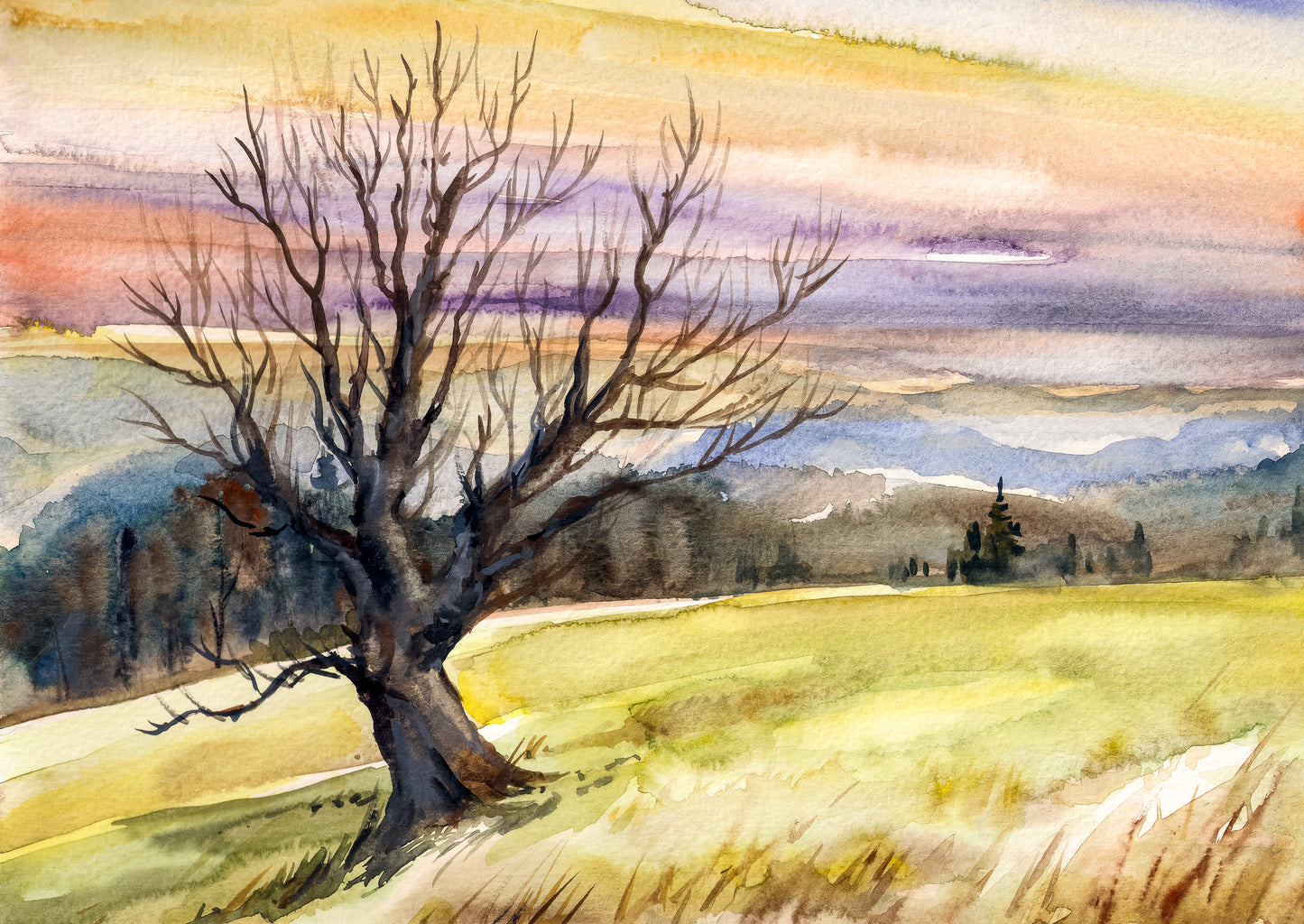 Dead Tree on Meadow Painting Home Decor Premium Quality Poster Print Choose Your Sizes