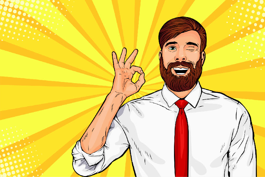 Hipster Beard Male Businessman Winks & Shows Okay Gesture Print 100% Australian Made
