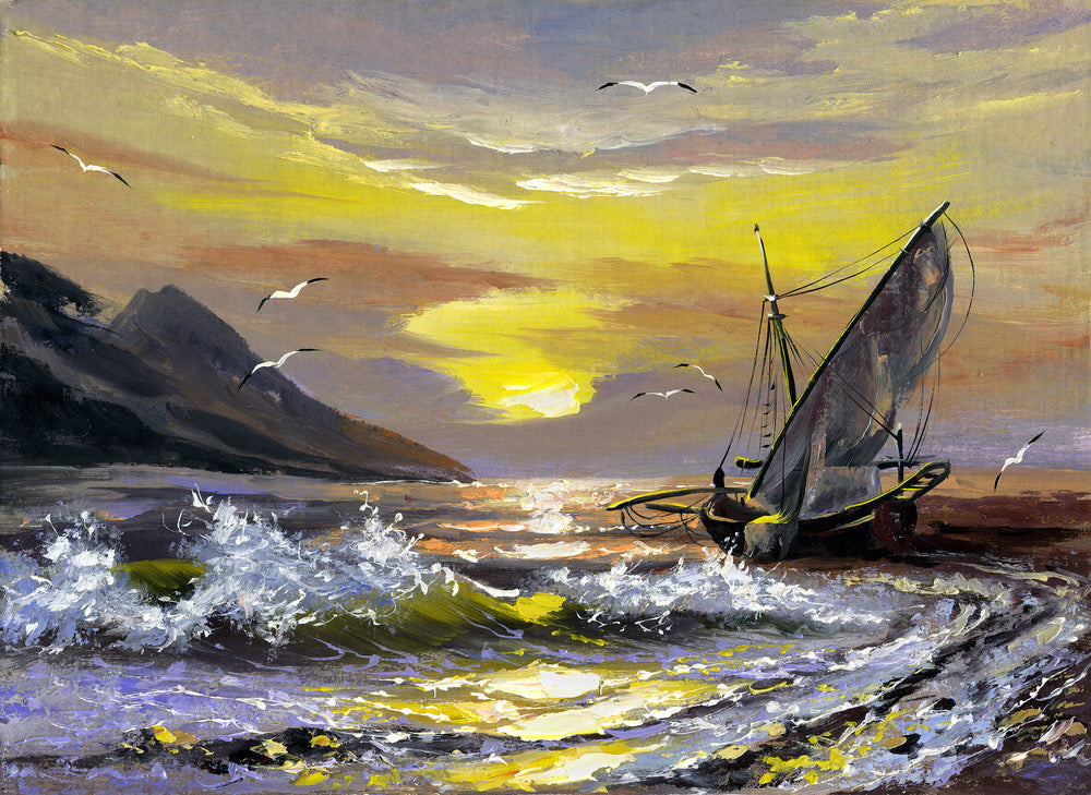 Boat on Sea Oil Painting Print 100% Australian Made