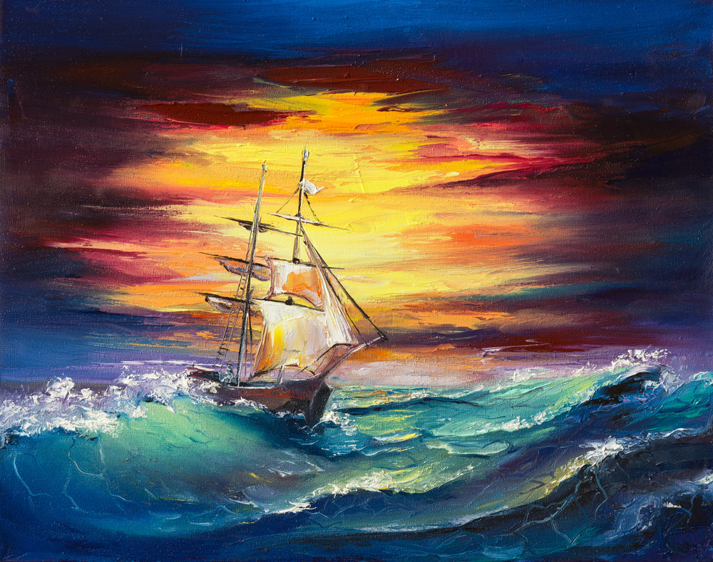 Ship on Rough Sea Oil Painting Print 100% Australian Made
