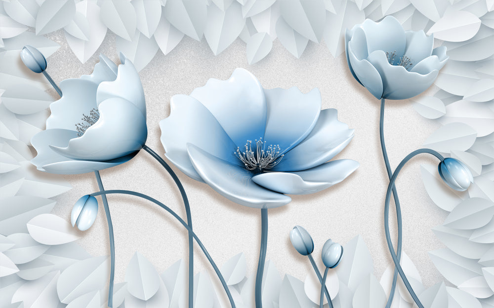 Blue & White Flowers 3D Design Home Decor Premium Quality Poster Print Choose Your Sizes