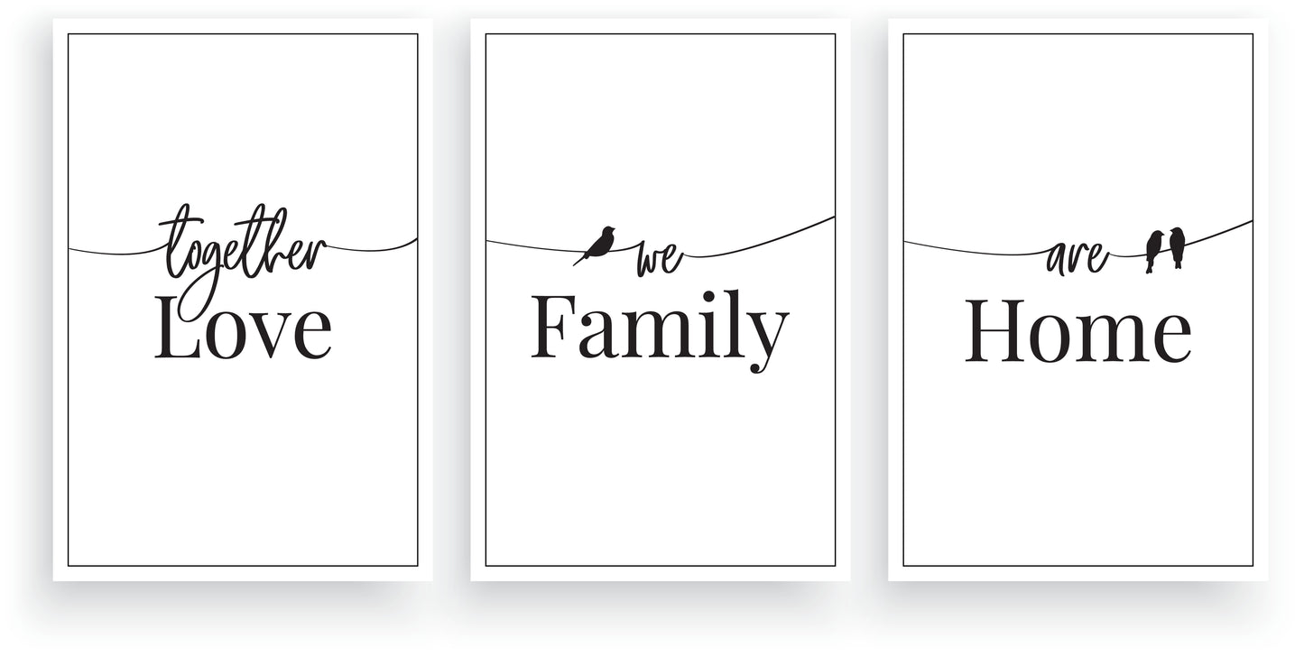 3 Set of Love Family Home Quote B&W Design High Quality Print 100% Australian Made Wall Canvas Ready to Hang