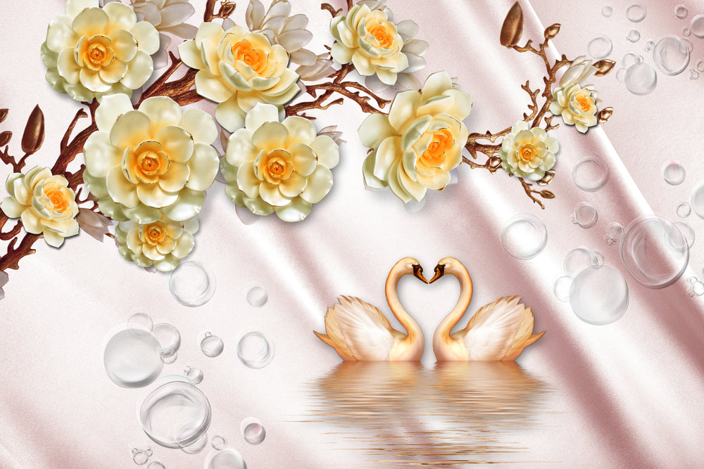 Swans & Flowers 3D Design Home Decor Premium Quality Poster Print Choose Your Sizes
