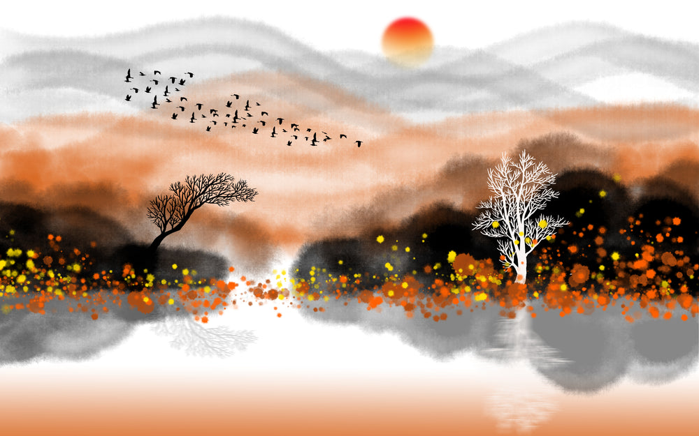 Sunset Nature Scenery Watercolor Painting Home Decor Premium Quality Poster Print Choose Your Sizes