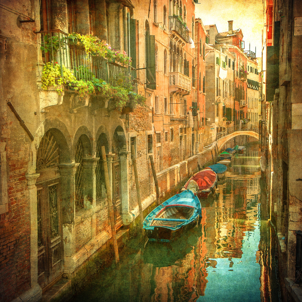 Square Canvas Canal & Boats Old Photograph High Quality Print 100% Australian Made