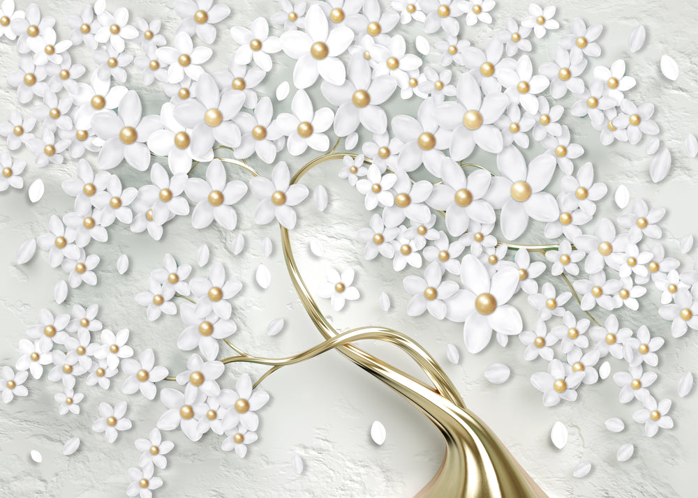 White & Gold Flower Tree Design Home Decor Premium Quality Poster Print Choose Your Sizes