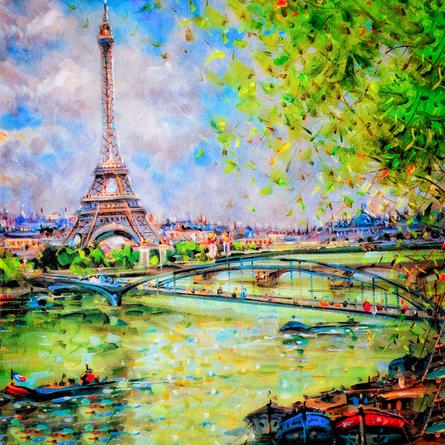 Square Canvas Eiffel Tower & Nature Oil Painting High Quality Print 100% Australian Made