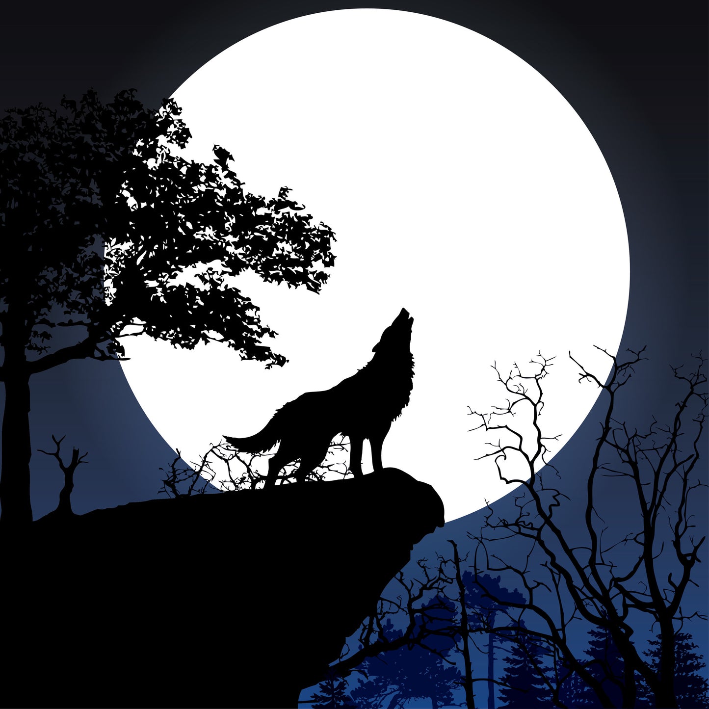 Square Canvas Wolf & Moon Design High Quality Print 100% Australian Made