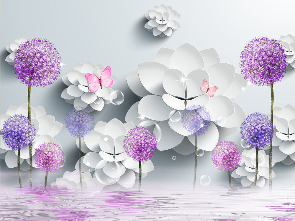 Purple & White Flowers 3D Design Print 100% Australian Made