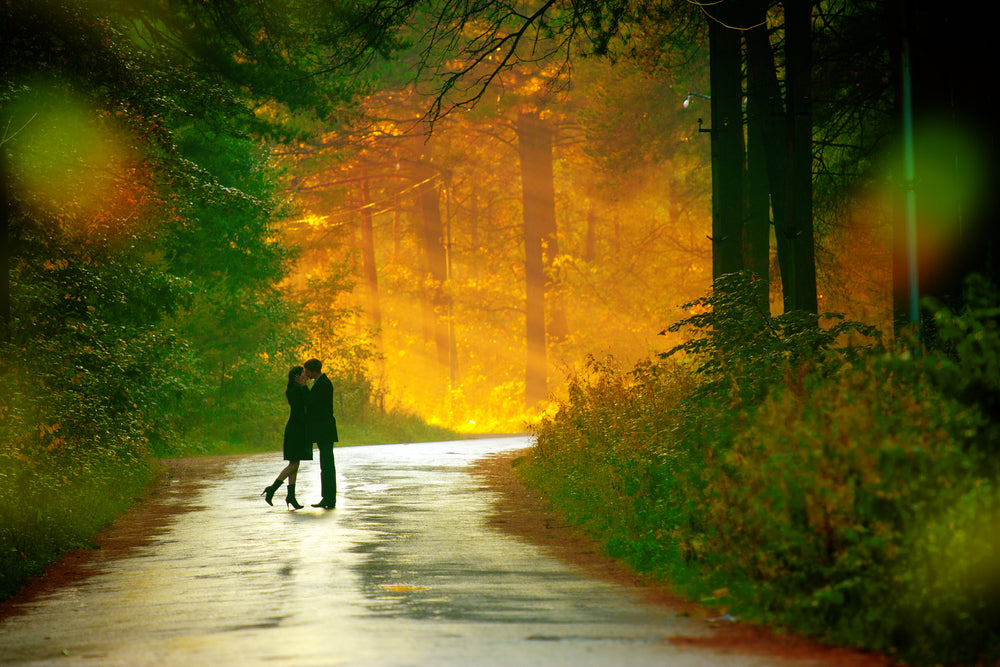 Couple on Road at Sunset Scenery Photograph Home Decor Premium Quality Poster Print Choose Your Sizes