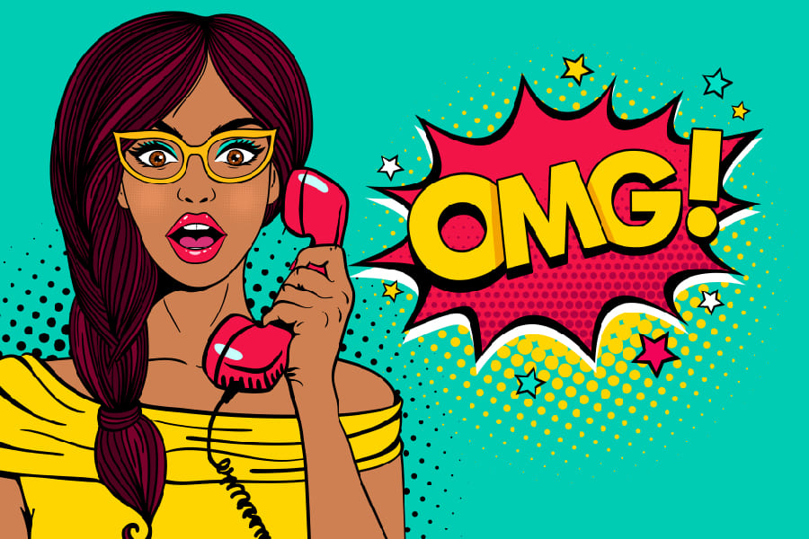 OMG Surprised Young Woman in Glasses with Phone Print 100% Australian Made