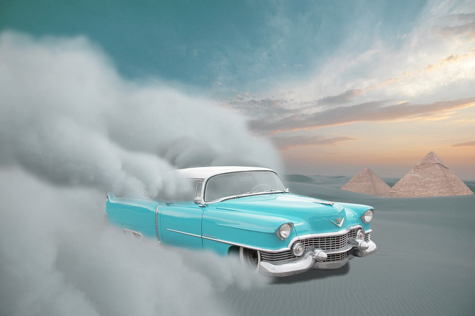 Vintage Blue Car on Desert Photograph Print 100% Australian Made