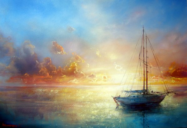 Boat on Lake Watercolor Painting Print 100% Australian Made