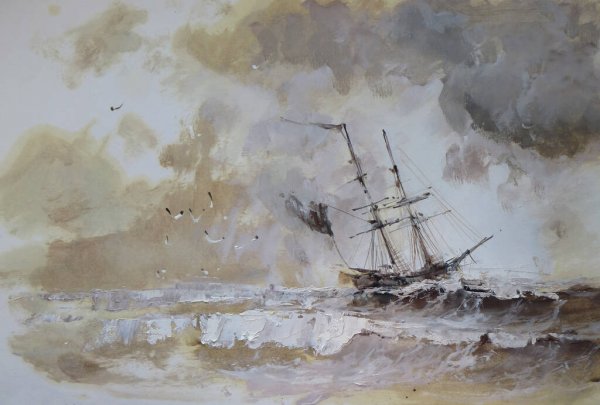 Ship & Rough Sea Watercolor Paint Print 100% Australian Made
