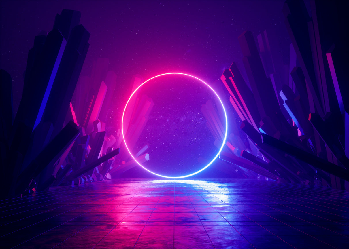 Pink & Blue Neon Circle Design Home Decor Premium Quality Poster Print Choose Your Sizes