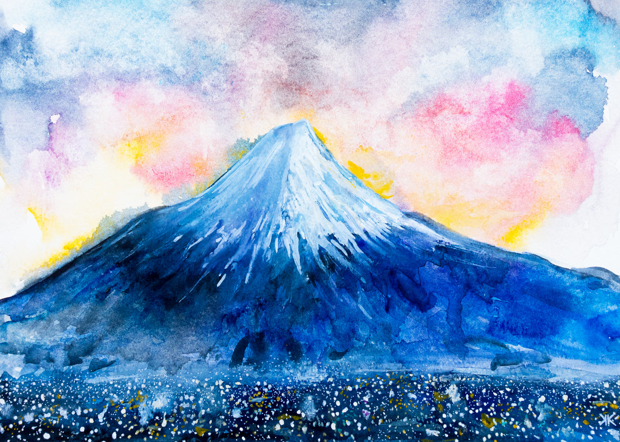 Snow Capped Mountain Watercolor Print 100% Australian Made