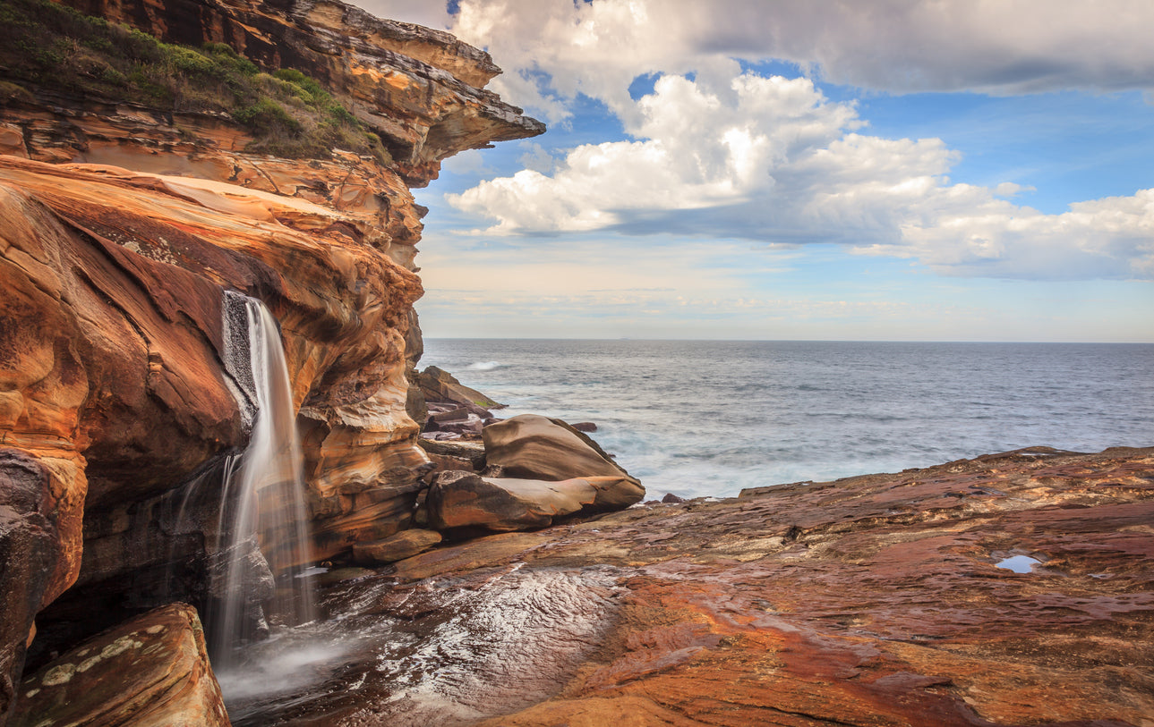 Waterfall Near Sea Scenery View Print 100% Australian Made