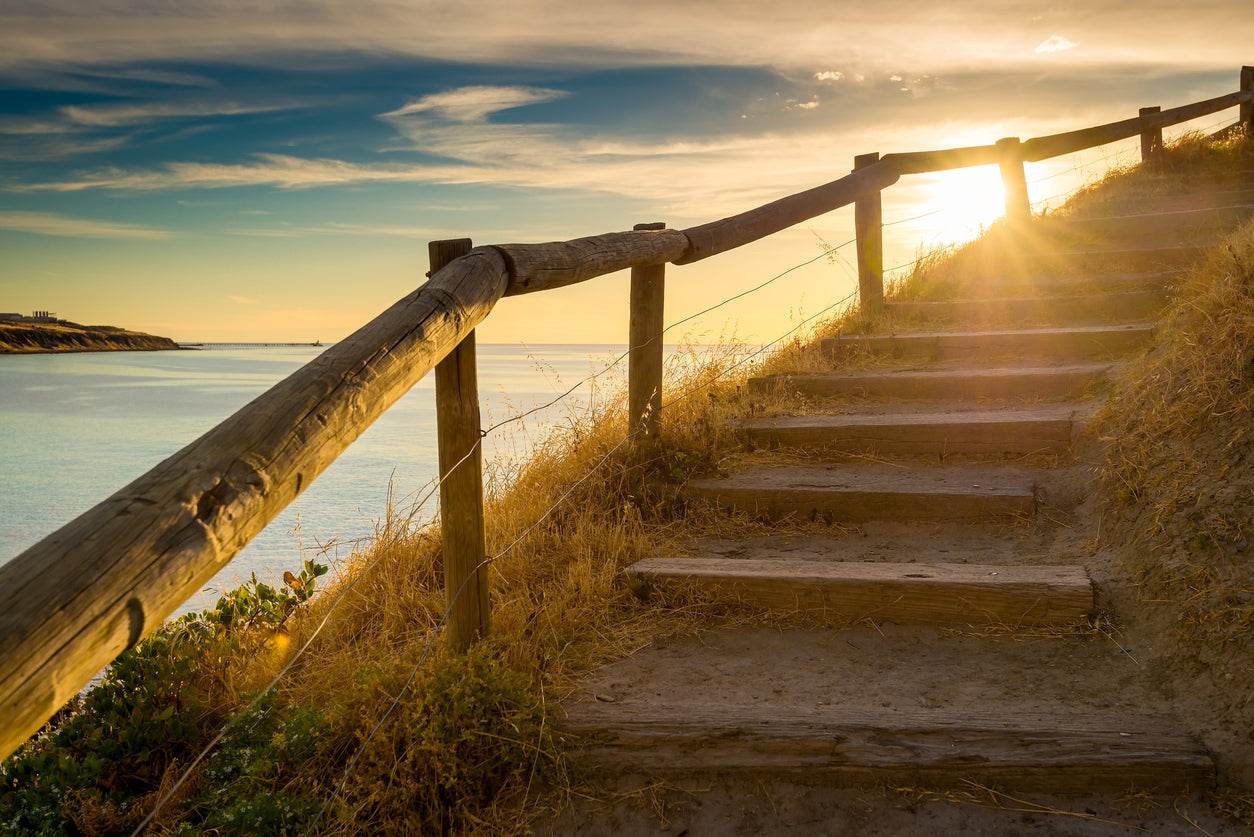 Stairs on Cliff near Sea Photograph Print 100% Australian Made