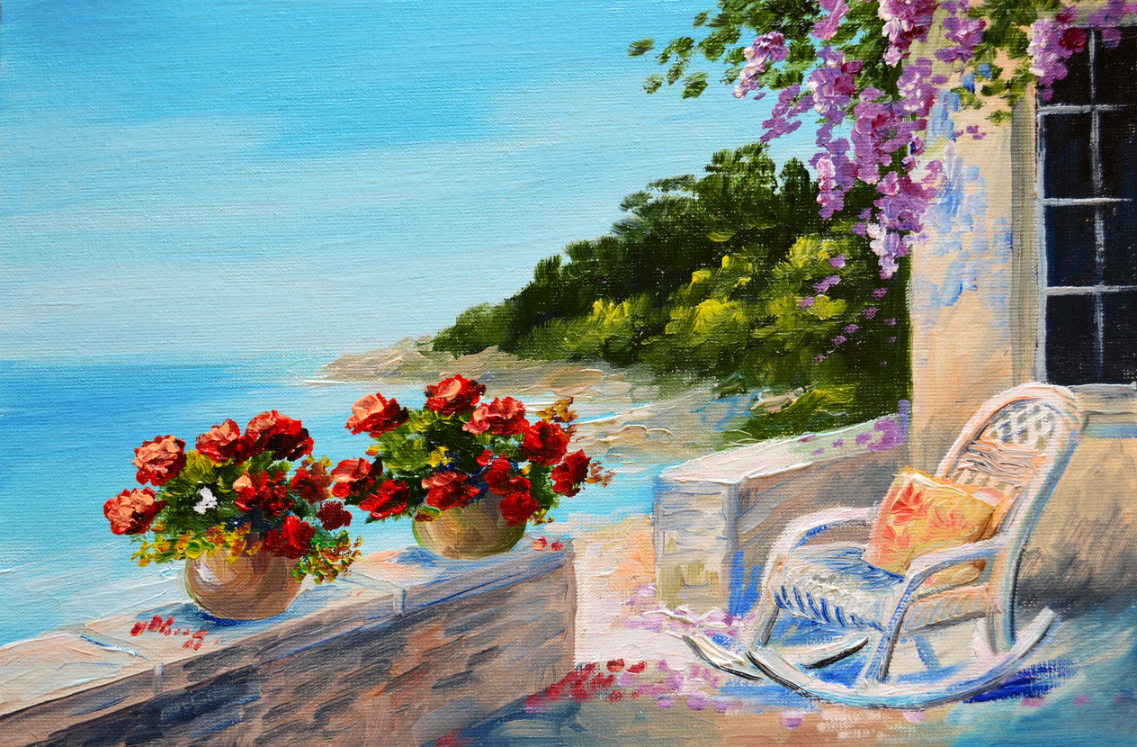 Balcony with Flower Vases Paint Home Decor Premium Quality Poster Print Choose Your Sizes