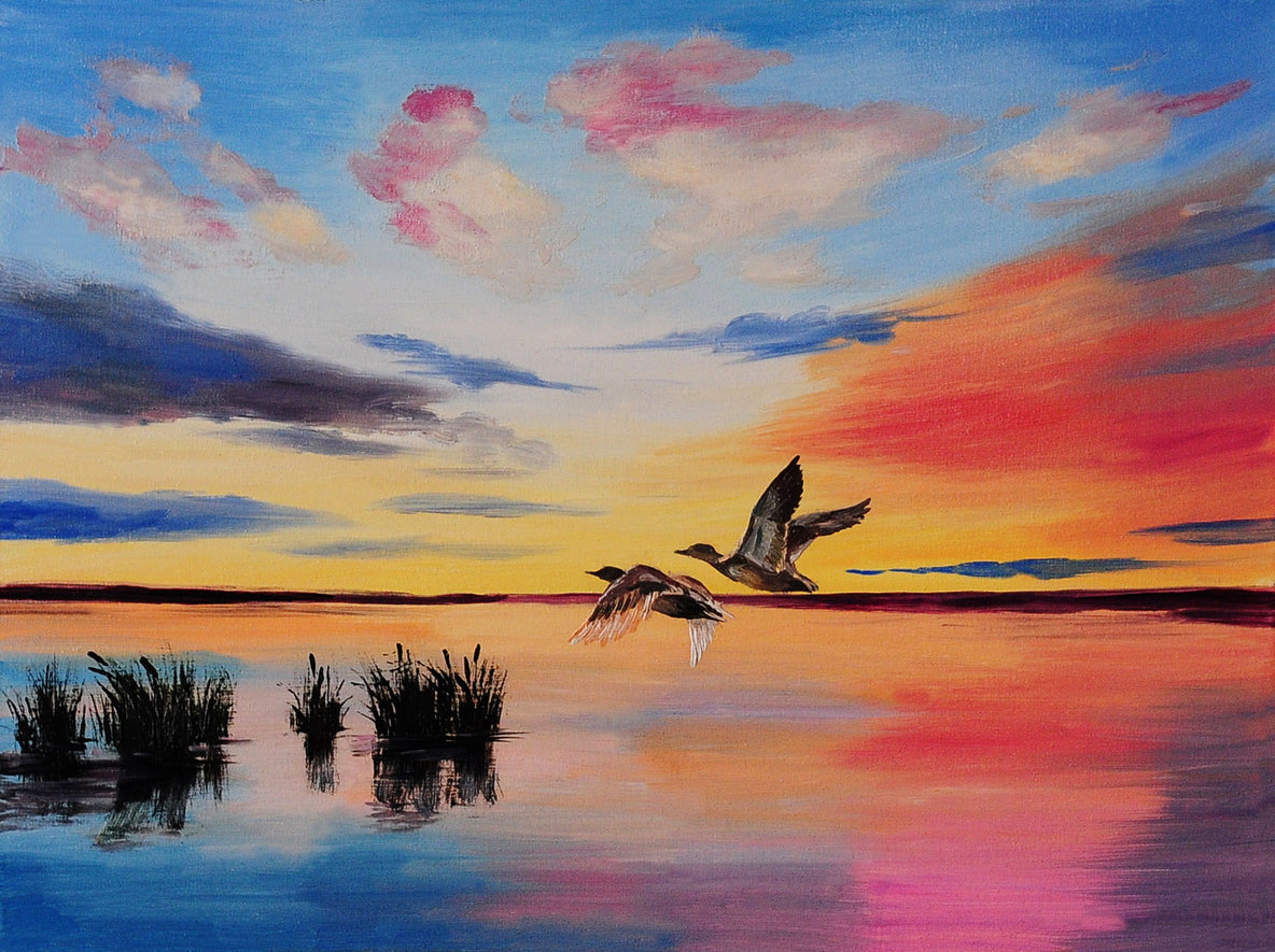 Bird & Sunset Sky Oil Painting Home Decor Premium Quality Poster Print Choose Your Sizes