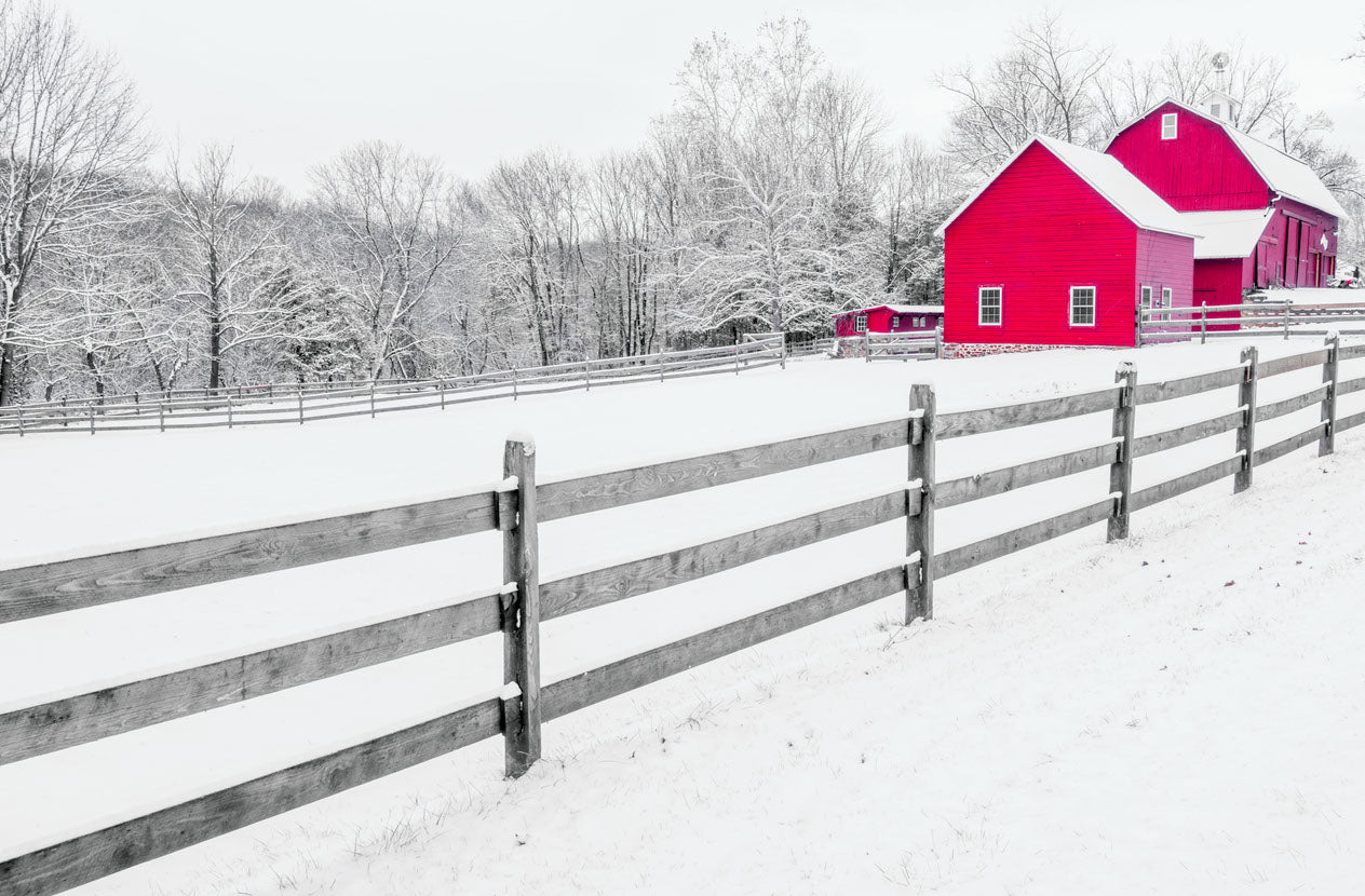 Red Farm House on Snow Photograph Home Decor Premium Quality Poster Print Choose Your Sizes
