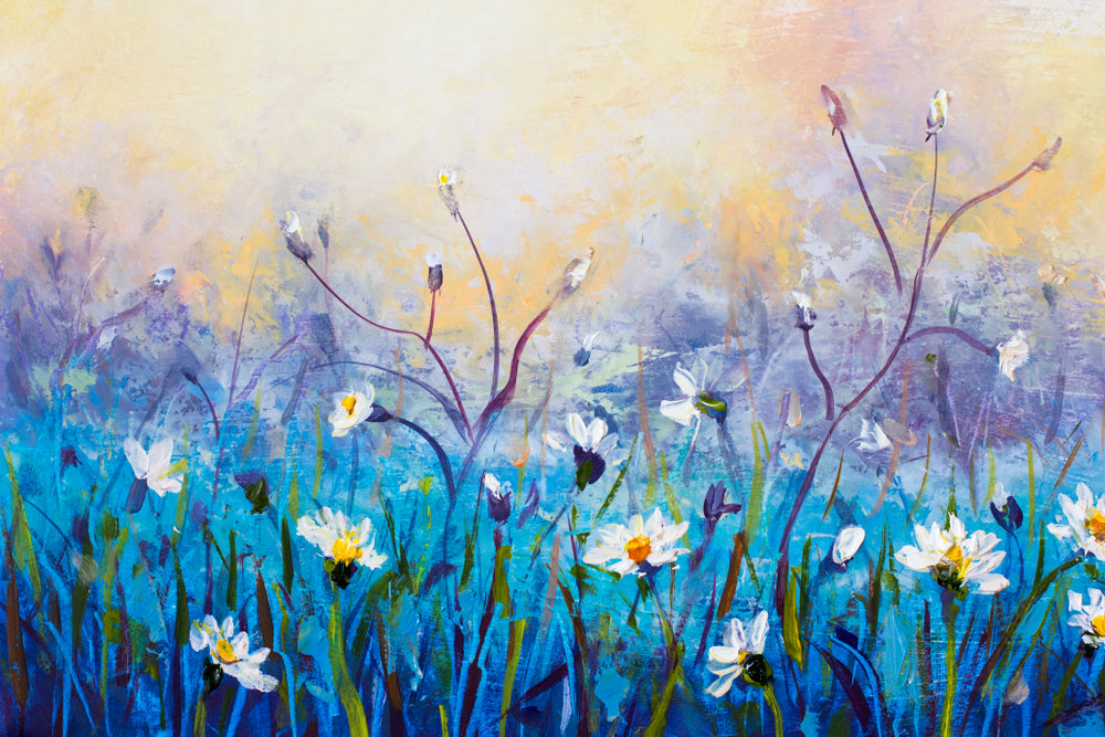 Blue & White Flowers Oil Painting Home Decor Premium Quality Poster Print Choose Your Sizes