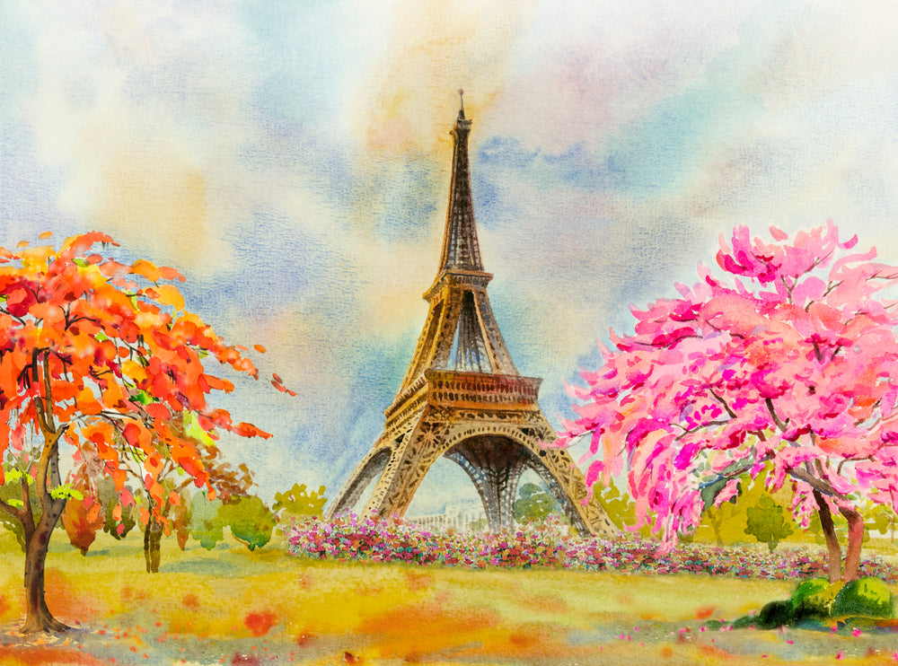 Eiffel Tower & Colorful Trees Oil Painting Print 100% Australian Made