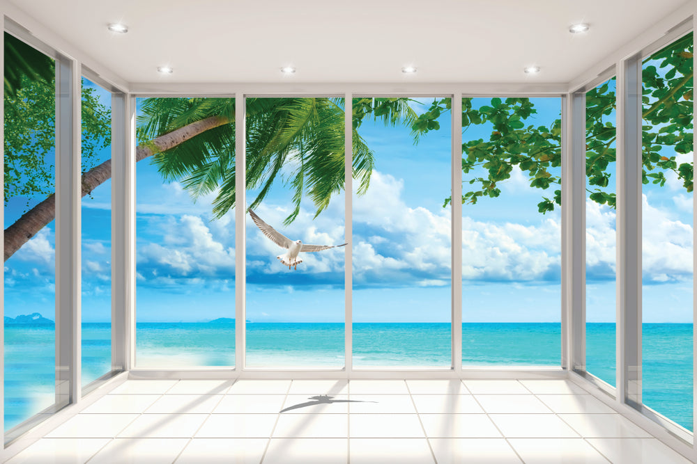 Window Beach View Trees Pigeon Flying Photograph 100% Australian Made