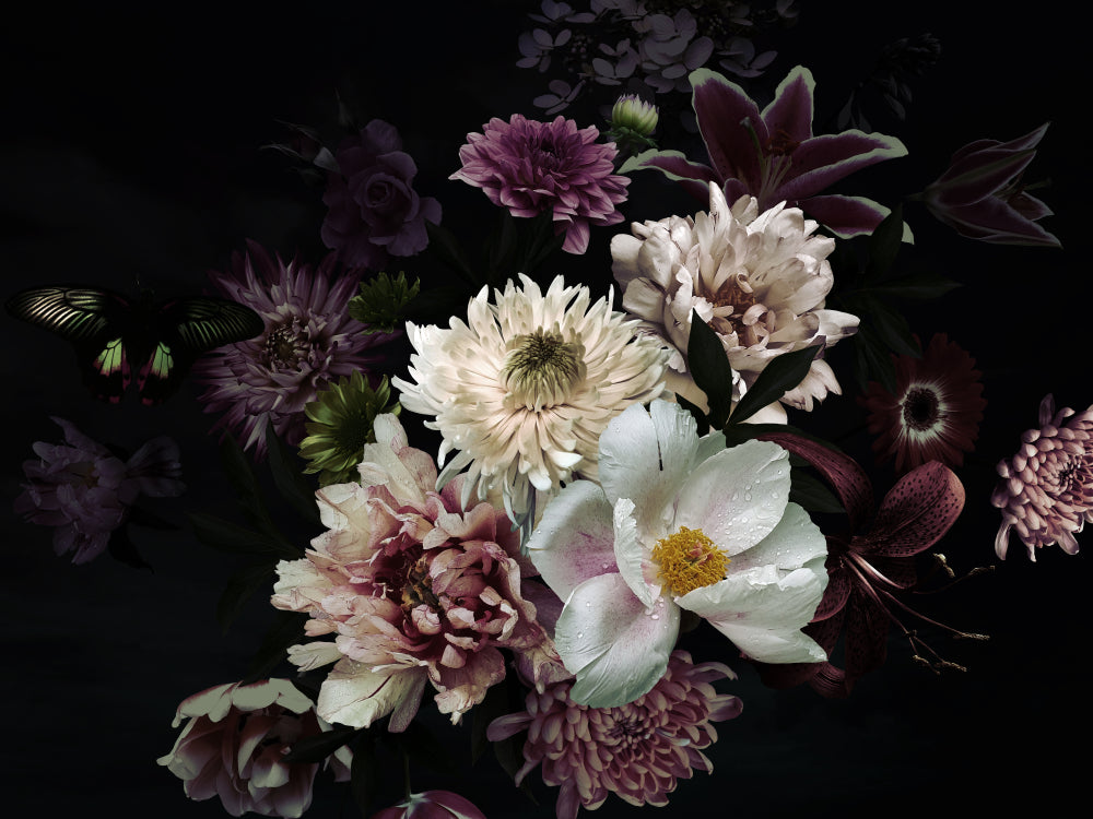 Colourful Floral Bunch in Black Background Design Print 100% Australian Made