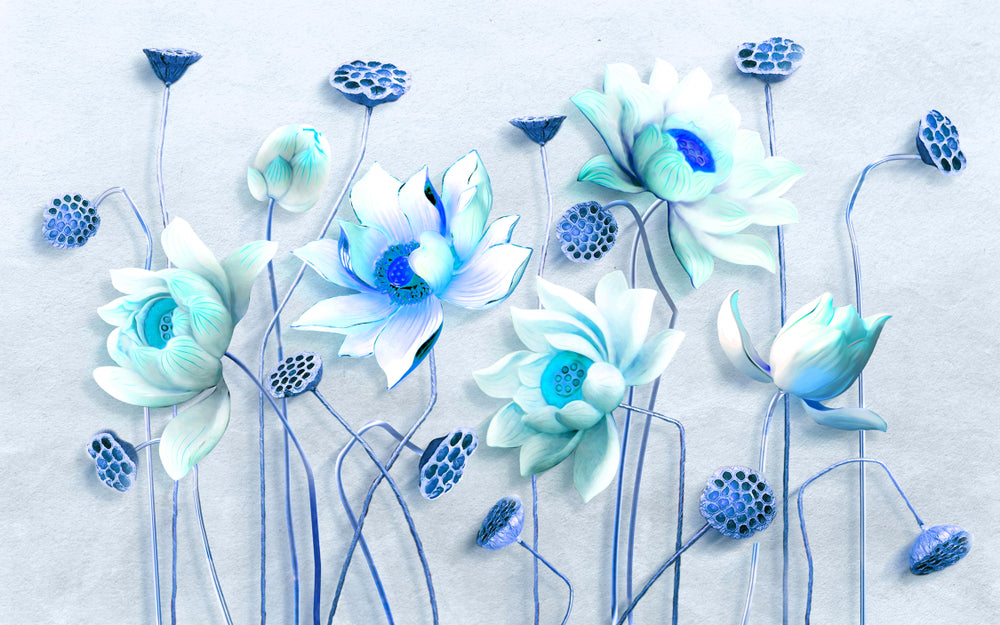 Blue Lotus Flowers 3D Design Print 100% Australian Made