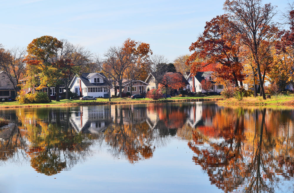 Houses Near Lake Scenery Photograph Print 100% Australian Made