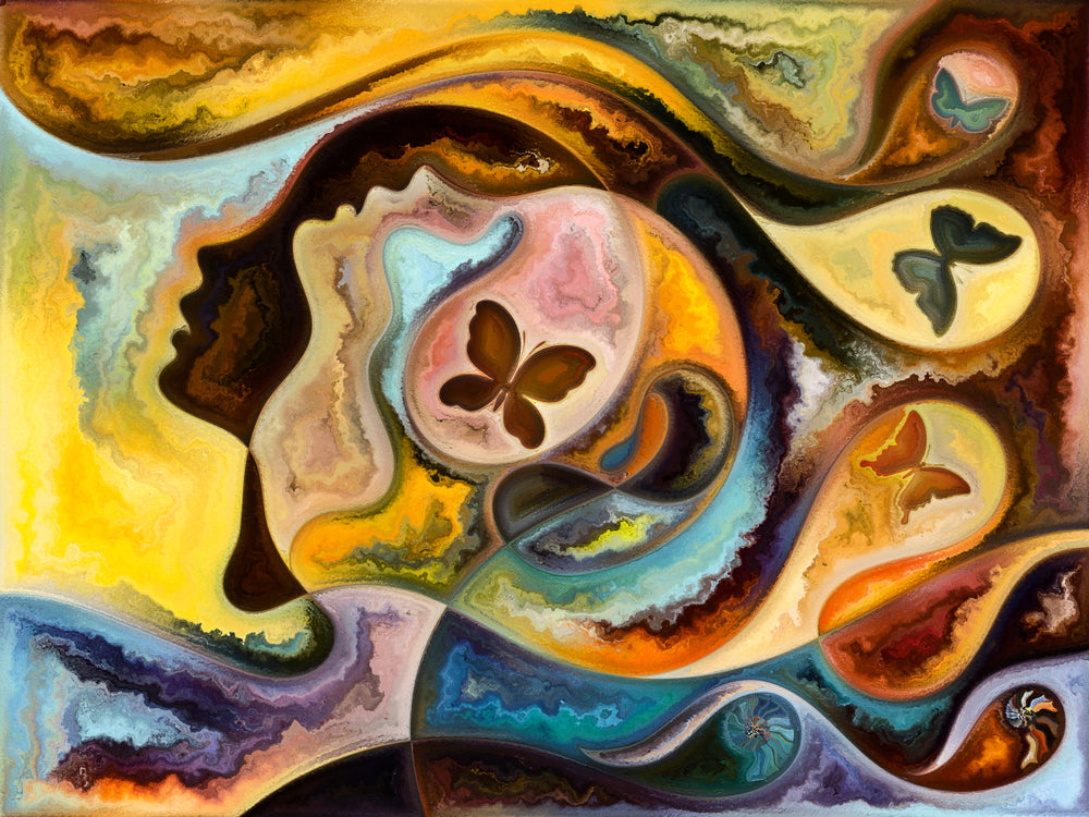 Colourful Faces & Butterfly Abstract Design Print 100% Australian Made