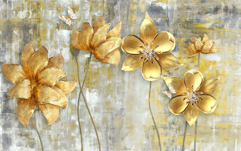 Gold Flowers Abstract Design Home Decor Premium Quality Poster Print Choose Your Sizes