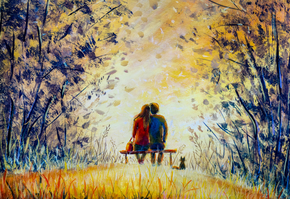 Couple in a Park Oil Painting Print 100% Australian Made