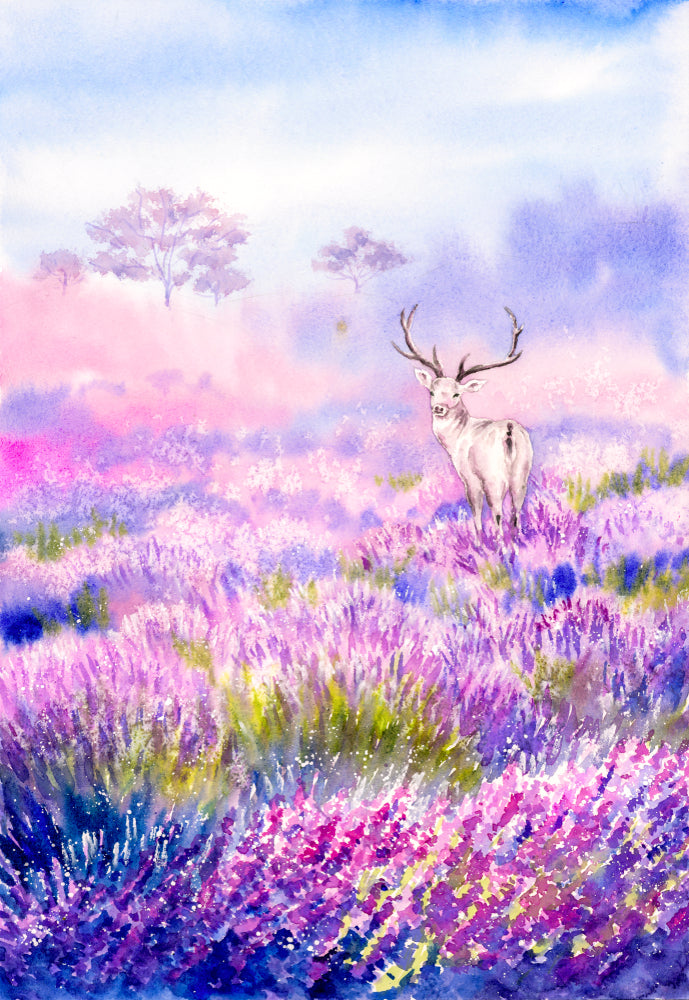 Deer in Flower Field Painting Home Decor Premium Quality Poster Print Choose Your Sizes