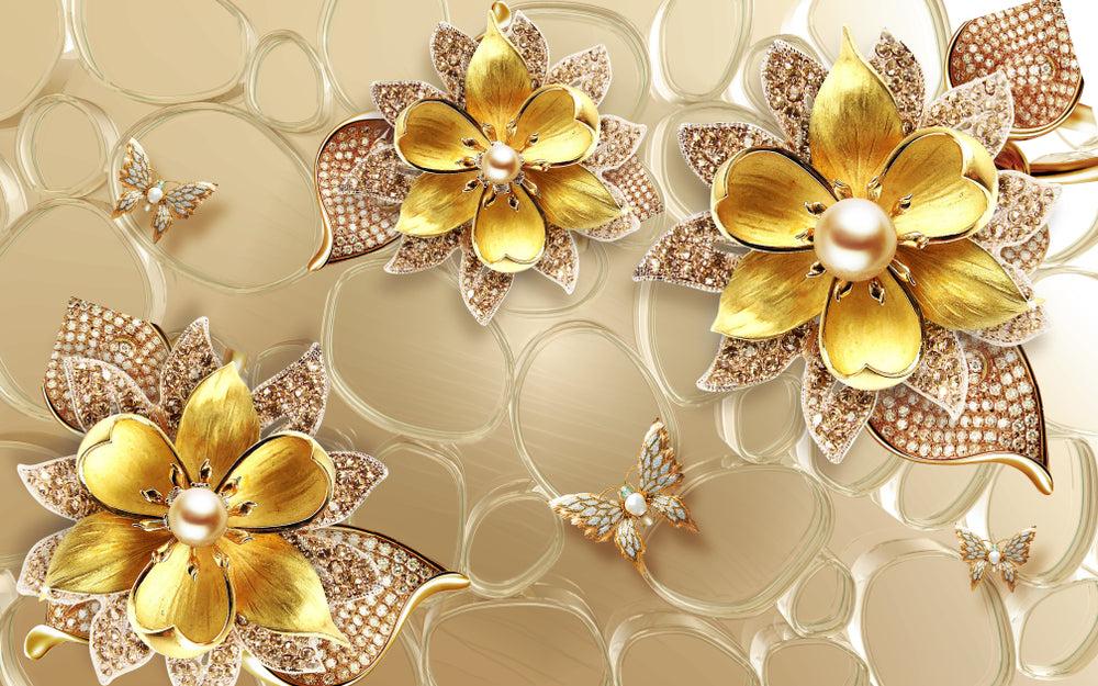Gold Flowers 3D Abstract Design Home Decor Premium Quality Poster Print Choose Your Sizes
